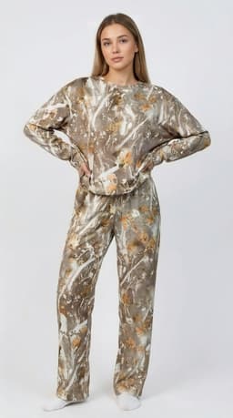 Autumn leaf camo print crewneck sweatshirt set