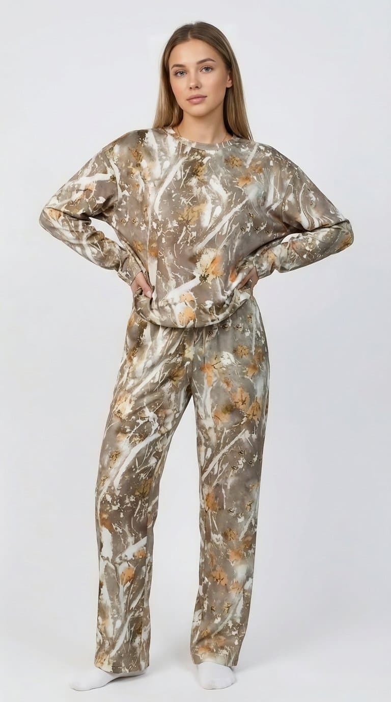 Autumn leaf camo print crewneck sweatshirt set