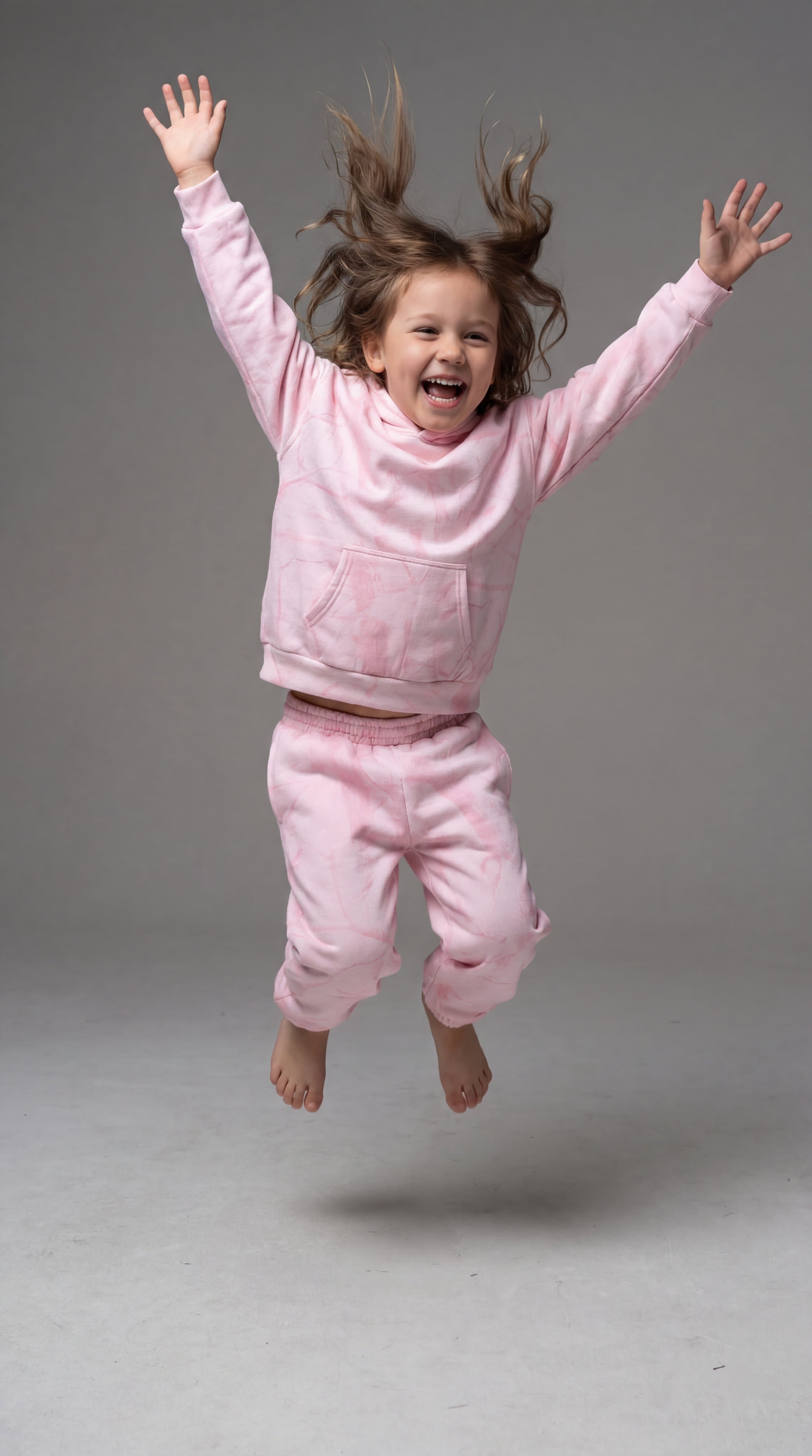 Kids pink marble tie-dye hoodie and jogger set